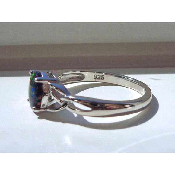 925 STERLING SILVER  Oval Lab Created Black Opal Ring - Picture 13 of 16